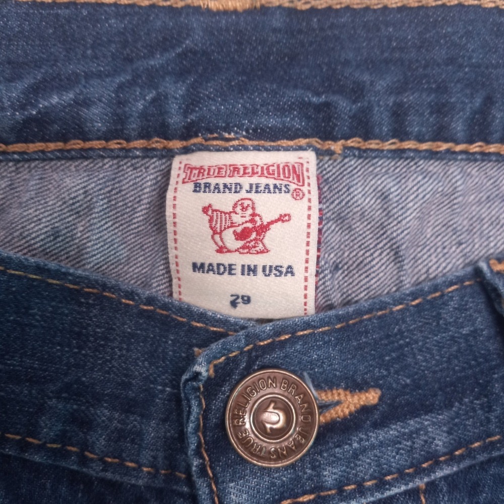 True Religion Womens 29 Serape Patch Distressed Straight Leg Jeans Made in USA - Picture 5 of 9